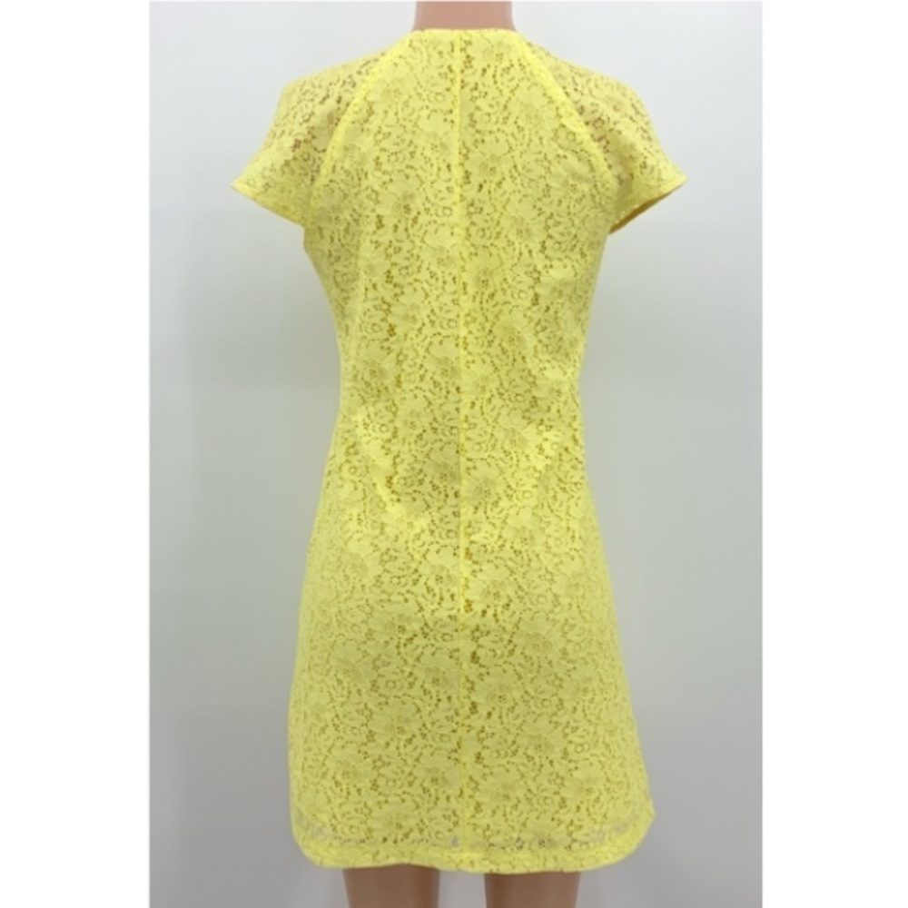 ZARA Lemon Yellow Floral Lace V-Neck Cap Sleeve Shift Summer Dress Size Small - Picture 3 of 9